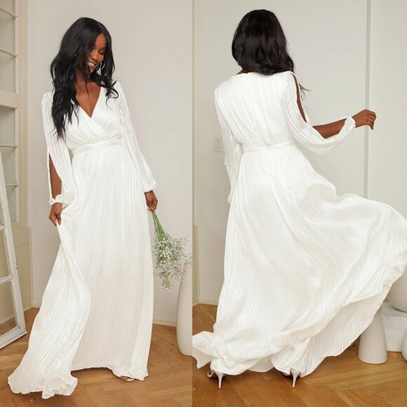 Lulu's Divine Love White Metallic Striped Long Sleeve Maxi Dress XS - Picture 1 of 15
